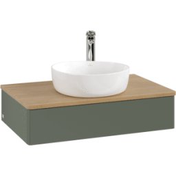 Villeroy und Boch Meuble vasque Villeroy & Boch Antao K08051HL 80 x 19 x 50 cm, percé pour robinetterie, plan vasque couleur chêne miel, laque mate vert feuille