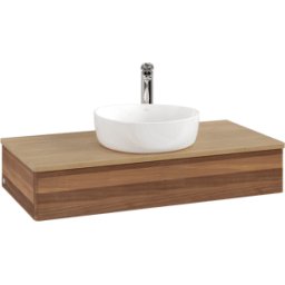 Villeroy und Boch Meuble vasque Villeroy & Boch Antao L09051HM avec éclairage, 1 tiroir, 1000 x 190 x 500 mm, façade lisse, Noyer chaud / Chêne miel