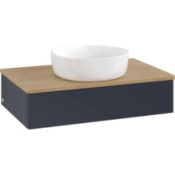 Villeroy und Boch Meuble vasque Villeroy & Boch Antao K08011HG 80 x 19 x 50 cm, plan vasque couleur chêne miel, laque mate bleu nuit