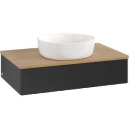 Villeroy und Boch Meuble vasque Villeroy & Boch Antao K08011PD 80 x 19 x 50 cm, plan vasque couleur chêne miel, laque noire mate