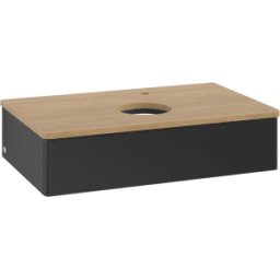 Villeroy und Boch Meuble vasque Villeroy & Boch Antao K08051PD 80 x 19 x 50 cm, percé pour robinetterie, plan vasque couleur chêne miel, laque noire mate