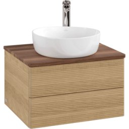 Villeroy und Boch Meuble vasque Villeroy & Boch Antao K18152HN 60x36x50cm, percé pour robinetterie, plan vasque coloris noyer chaud et chêne miel
