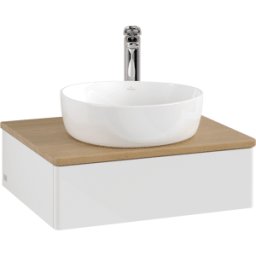 Villeroy und Boch Meuble vasque Villeroy & Boch Antao K07051GF 60 x 19 x 50 cm, percé pour robinetterie, plan vasque couleur chêne miel, laque blanche brillante