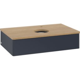 Villeroy und Boch Meuble vasque Villeroy & Boch Antao K08051HG 80 x 19 x 50 cm, percé pour robinetterie, plan vasque couleur chêne miel, laque mate bleu nuit