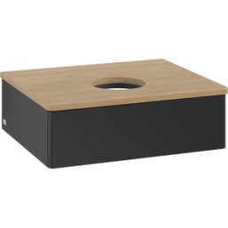 Villeroy und Boch Meuble vasque Villeroy & Boch Antao K07011PD 60 x 19 x 50 cm, plan vasque couleur chêne miel, laque noire mate