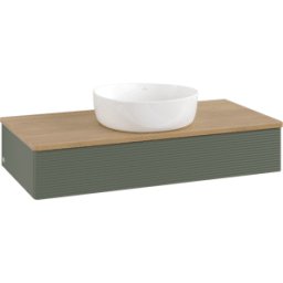 Villeroy und Boch Meuble vasque Villeroy & Boch Antao K09111HL 100 x 19 x 50 cm, plan vasque couleur chêne miel, laque mate vert feuille