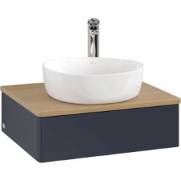Villeroy und Boch Meuble vasque Villeroy & Boch Antao K07051HG 60 x 19 x 50 cm, percé pour robinetterie, plan vasque couleur chêne miel, laque mate bleu nuit