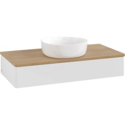 Villeroy und Boch Meuble vasque Villeroy & Boch Antao K09011GF 100 x 19 x 50 cm, plan vasque couleur chêne miel, laque blanche brillante