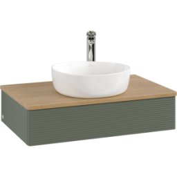 Villeroy und Boch Meuble vasque Villeroy & Boch Antao K08151HL 80 x 19 x 50 cm, percé pour robinetterie, plan vasque couleur chêne miel, laque mate vert feuille