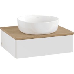 Villeroy und Boch Meuble vasque Villeroy & Boch Antao K07011GF 60 x 19 x 50 cm, plan vasque couleur chêne miel, laque blanche brillante