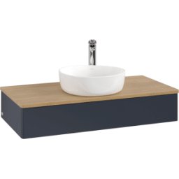 Villeroy und Boch Meuble vasque Villeroy & Boch Antao K09051HG 100 x 19 x 50 cm, percé pour robinetterie, plan vasque couleur chêne miel, laque mate bleu nuit