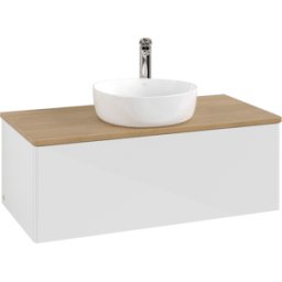 Villeroy und Boch Meuble vasque Villeroy & Boch Antao K31051GF 100 x 36 x 50 cm, percé pour robinetterie, plan vasque couleur chêne miel, laque blanche brillante