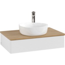 Villeroy und Boch Meuble vasque Villeroy & Boch Antao K08151GF 80 x 19 x 50 cm, percé pour robinetterie, plan vasque couleur chêne miel, laque blanche brillante