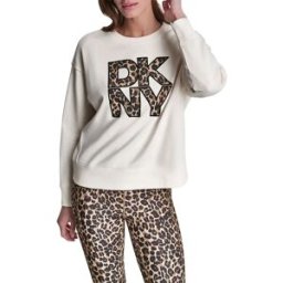 Dkny Sweat-shirt Stacked Leopard Logo Eggnog / Leopard Caramel L Femme