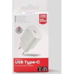Chargeur secteur TNB USB C 20W, compact, blanc, charge rapide