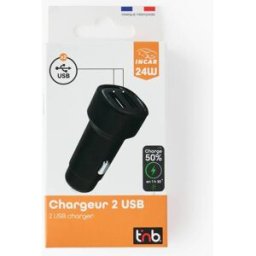 Chargeur allume?cigare TNB, 2 ports USB A 24W, Smart C, compact en gris