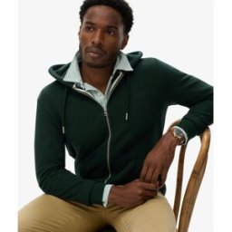 Superdry Homme Sweat à Capuche Zippé Logo Essential Mi-brossé Green Taille: M