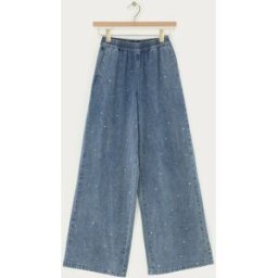 Pantalon large en denim bleu à strass My Jewellery Bleu S femme
