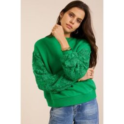 Sweat fantaisie vert à manches brodées My Jewellery Vert femme