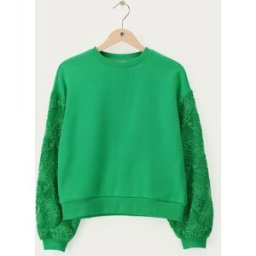 Sweat fantaisie vert à manches brodées My Jewellery Vert XS femme