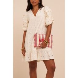 Robe blanche à manches courtes bouffantes et broderie My Jewellery Blanc femme
