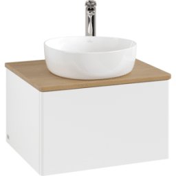 Villeroy und Boch Meuble vasque Villeroy & Boch Antao K29051MT 60 x 36 x 50 cm, percé pour robinetterie, plan vasque couleur chêne miel, laque blanche mate