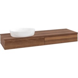 Villeroy und Boch Meuble vasque Villeroy & Boch Antao L15012HM avec éclairage, 2 tiroirs, 1600 x 190 x 500 mm, façade lisse, finition Noyer Chaud / Noyer Chaud