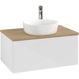 Villeroy und Boch Meuble vasque Villeroy & Boch Antao K30051GF 80 x 36 x 50 cm, percé pour robinetterie, plan vasque couleur chêne miel, laque blanche brillante