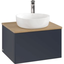 Villeroy und Boch Meuble vasque Villeroy & Boch Antao K29051HG 60x36x50cm, percé pour robinetterie, plan vasque couleur chêne miel, laque mate bleu nuit