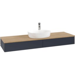 Villeroy und Boch Meuble vasque Villeroy & Boch Antao K14051HG 160 x 19 x 50 cm, percé pour robinetterie, plan vasque couleur chêne miel, laque mate bleu nuit
