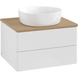 Villeroy und Boch Meuble vasque Villeroy & Boch Antao K18011GF 60 x 36 x 50 cm, plan vasque couleur chêne miel, laque blanche brillante