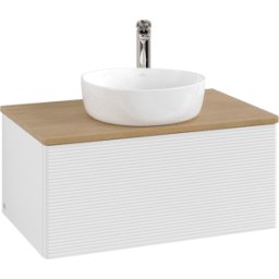 Villeroy und Boch Meuble vasque Villeroy & Boch Antao K30151GF 80 x 36 x 50 cm, percé pour robinetterie, plan vasque couleur chêne miel, laque blanche brillante
