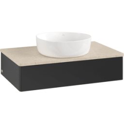 Villeroy und Boch Meuble vasque Villeroy & Boch Antao L08013PD avec éclairage, 80 x 19 x 50 cm, plan vasque couleur Botticino, laque noire mate