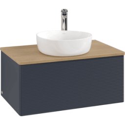 Villeroy und Boch Meuble vasque Villeroy & Boch Antao K30151HG 80 x 36 x 50 cm, percé pour robinetterie, plan vasque couleur chêne miel, laque mate bleu nuit