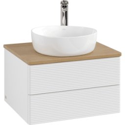 Villeroy und Boch Meuble vasque Villeroy & Boch Antao K18151GF 60 x 36 x 50 cm, percé pour robinetterie, plan vasque couleur chêne miel, laque blanche brillante