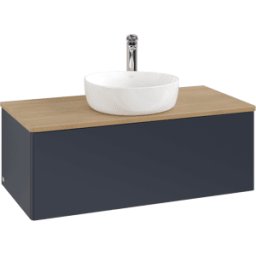 Villeroy und Boch Meuble vasque Villeroy & Boch Antao K31051HG 100 x 36 x 50 cm, percé pour robinetterie, plan vasque couleur chêne miel, laque mate bleu nuit