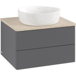 Villeroy und Boch Meuble vasque Villeroy & Boch Antao L18113GK avec éclairage, 2 tiroirs, 600 x 360 x 500 mm, façade texturée, laque anthracite mate / Botticino