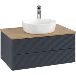 Villeroy und Boch Meuble vasque Villeroy & Boch Antao K19151HG 80 x 36 x 50 cm, percé pour robinetterie, plan vasque couleur chêne miel, laque mate bleu nuit