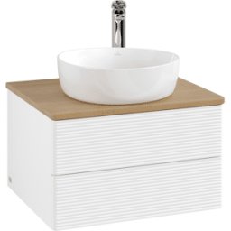 Villeroy und Boch Meuble vasque Villeroy & Boch Antao K18151MT 60 x 36 x 50 cm, percé pour robinetterie, plan vasque couleur chêne miel, laque blanche mate