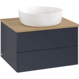 Villeroy und Boch Meuble vasque Villeroy & Boch Antao K18011HG 60 x 36 x 50 cm, plan vasque couleur chêne miel, laque mate bleu nuit