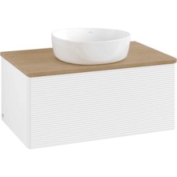 Villeroy und Boch Meuble vasque Villeroy & Boch Antao K30111MT 80 x 36 x 50 cm, plan vasque couleur chêne miel, laque blanche mate