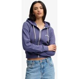 Superdry Femme Sweat à Capuche Zippé Court Essential Logo Navy Taille: 38