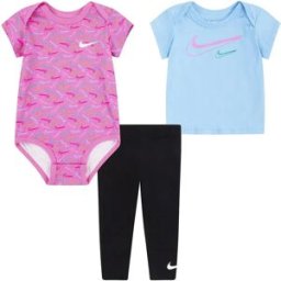 Nike Kids Ensemble à Manches Courtes Swoosh Logo 3 Unités Black 24 Mois Fille