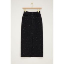 Jupe midi en denim noir avec strass My Jewellery Argenté/Noir XS femme