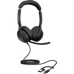 Jabra Evolve2 50 Micro-casque supra-auriculaire filaire, Bluetooth Stereo noir Suppression du bruit du microphone, Noise Cancelling micro-casque, mise en