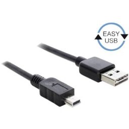 Delock Câble USB USB 2.0 USB-A mâle, USB-Mini-B mâle 3.00 m noir connecteur utilisable des deux cotés, contacts dorés, certifié UL 83364