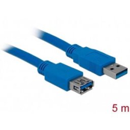 Delock Câble USB USB 3.2 Gen1 USB-A mâle, USB-A femelle 5.00 m bleu contacts dorés 82541