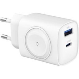 Eaxus Ladestation 3in1 Station de charge USB 22.0 W 1x USB-A, 1x USB-C®, 1x Apple MagSafe Fast Charge, Magsafe blanc intérieure chargeur sans fil, chargeur