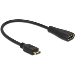 Câble de raccordement Delock HDMI Fiche mâle HDMI-Mini-C, Prise femelle HDMI-A 0.23 m noir 65650 contacts dorés Câble HDMI