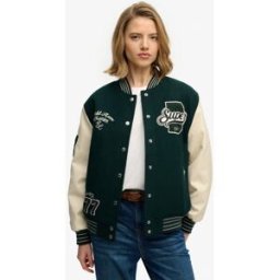 Superdry Femme Blouson Bomber Varsity à Écussons Green Taille: 38